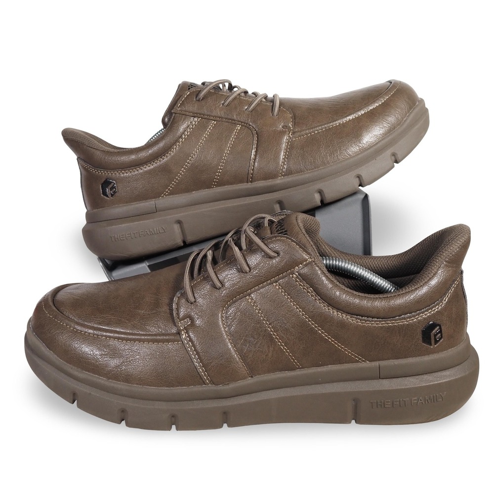 FitVille Mens 13EW Extra Wide Brown Leather Comfort Walking Casual Shoes Lace Up